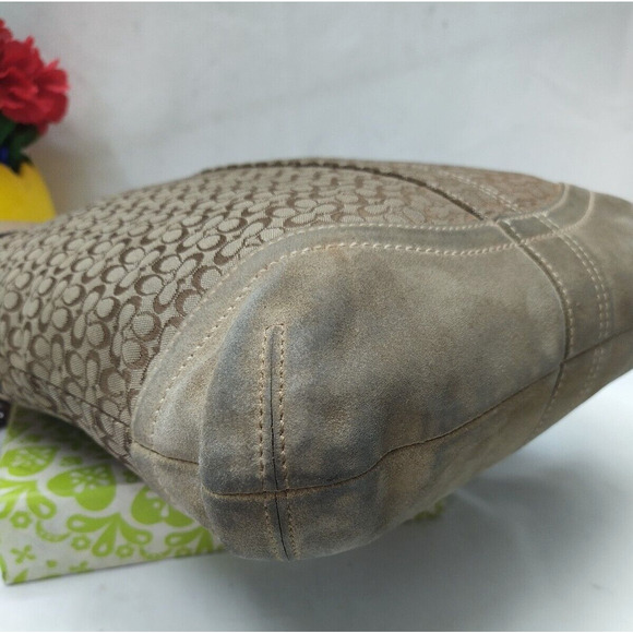 Coach Signature Brown Canvas Suede Zipper Closure Crossbody Shoulder Bag - Picture 6 of 14